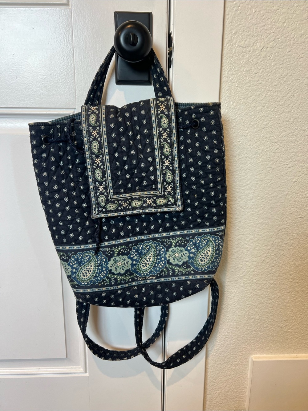Vera Bradley Quilted Paisley Tote Backpack in Navy